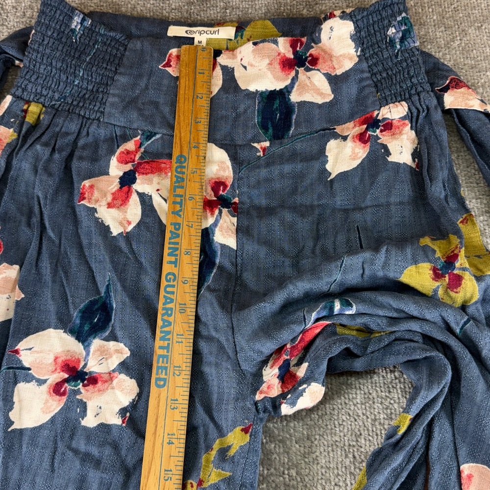 Rip Curl Floral Wide Leg High Rise Culotte Pants Blue Boho Beach Womens M Belted - Picture 3 of 9